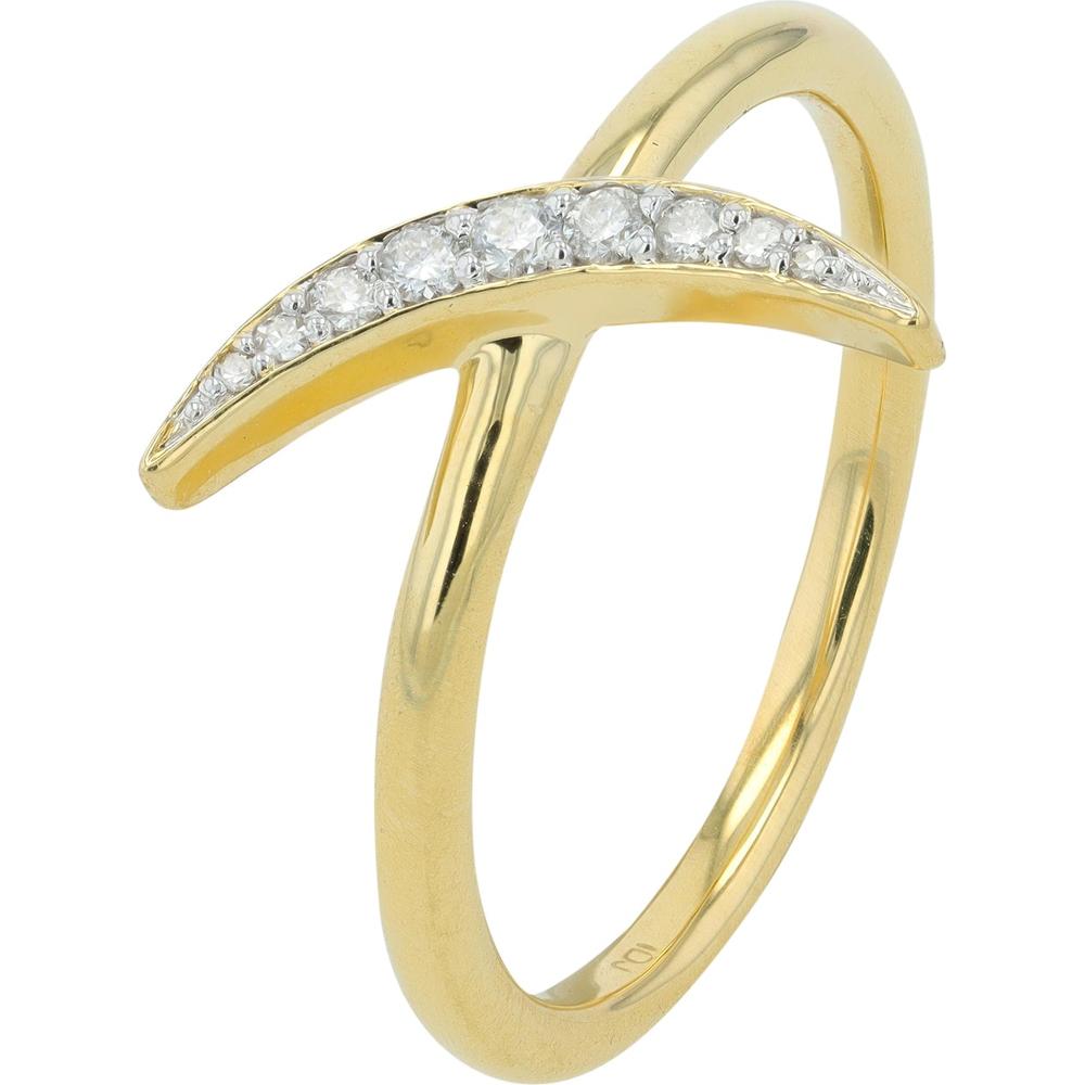14K Yellow Gold Crescent Moon Ring with 0.10 Carat Pave-Set Diamonds