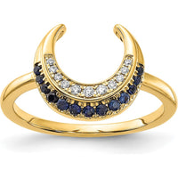 14K Yellow Gold Crescent Moon Ring with Round Sapphires and Diamonds - 0.07 Carat Total Gem Weight by 0