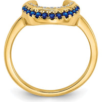 14K Yellow Gold Crescent Moon Ring with Round Sapphires and Diamonds - 0.07 Carat Total Gem Weight by 0