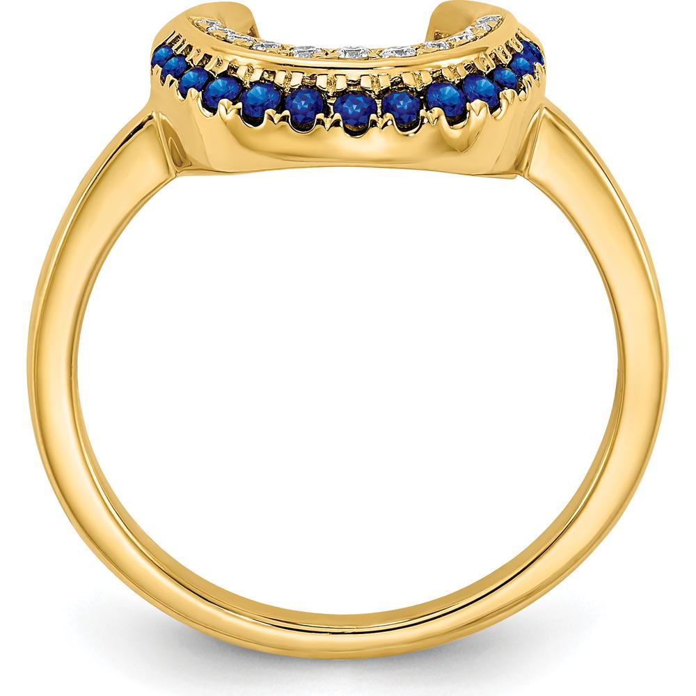 14K Yellow Gold Crescent Moon Ring with Round Sapphires and Diamonds - 0.07 Carat Total Gem Weight by 0