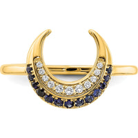 14K Yellow Gold Crescent Moon Ring with Round Sapphires and Diamonds - 0.07 Carat Total Gem Weight by 0