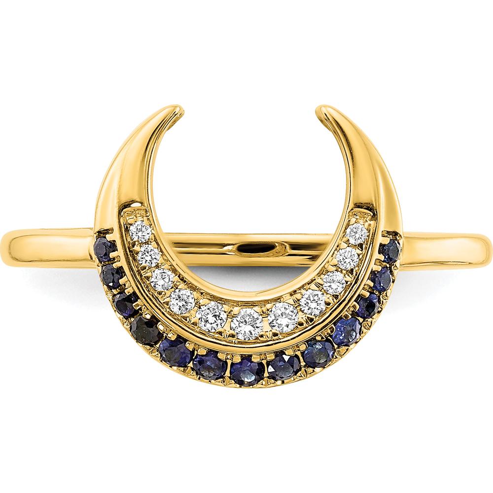 14K Yellow Gold Crescent Moon Ring with Round Sapphires and Diamonds - 0.07 Carat Total Gem Weight by 0