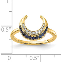 14K Yellow Gold Crescent Moon Ring with Round Sapphires and Diamonds - 0.07 Carat Total Gem Weight by 0