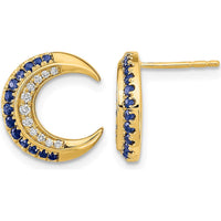 14K Yellow Gold Crescent Moon Sapphire and Diamond Post Earrings - 0.103 Carat Total Gem Weight by Monteluci Fine Jewelry