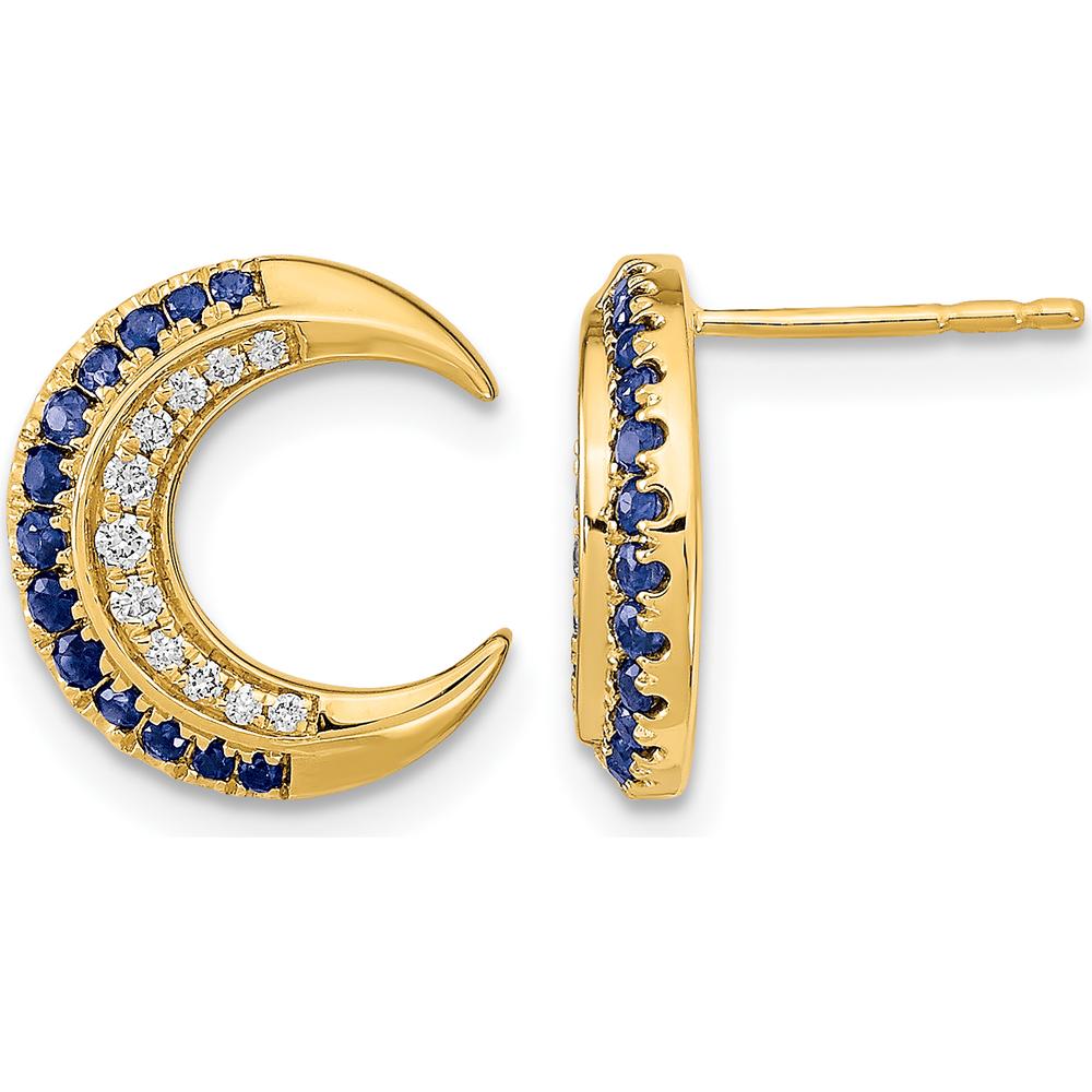 14K Yellow Gold Crescent Moon Sapphire and Diamond Post Earrings - 0.103 Carat Total Gem Weight by Monteluci Fine Jewelry