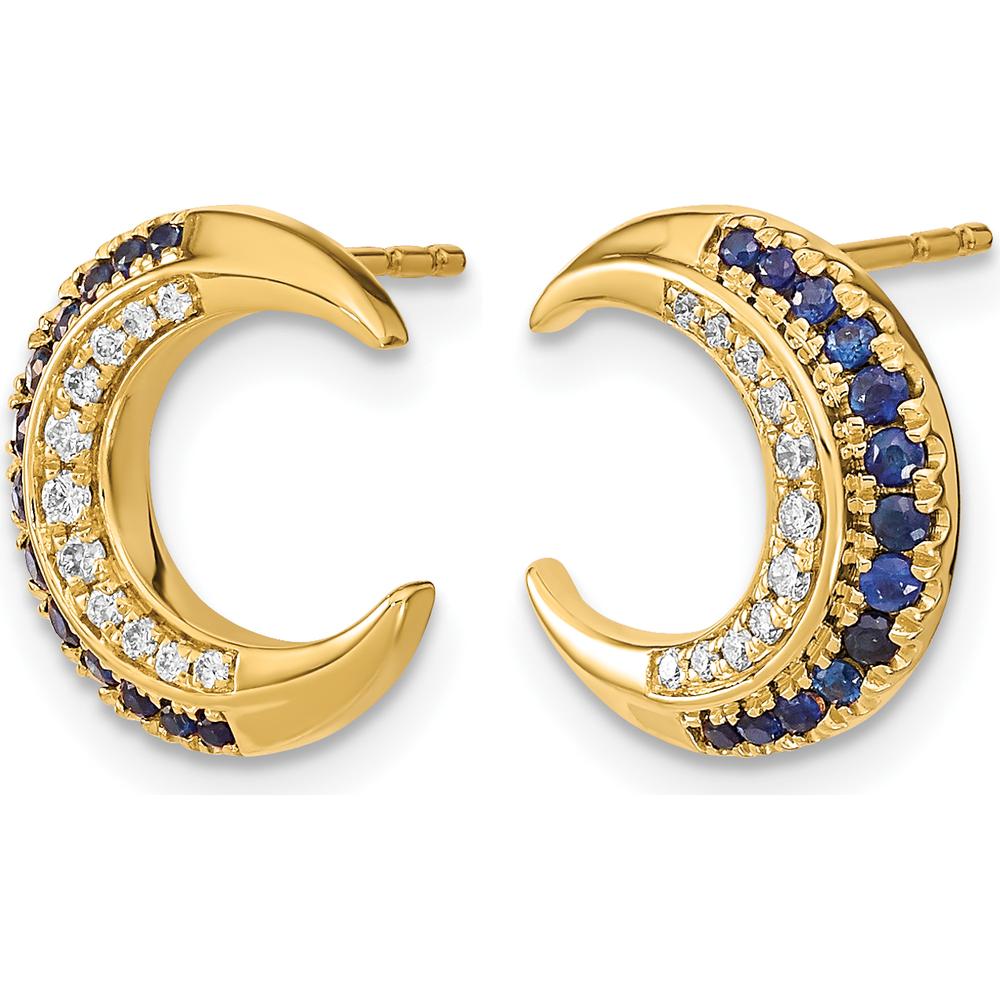 14K Yellow Gold Crescent Moon Sapphire and Diamond Post Earrings - 0.103 Carat Total Gem Weight by Monteluci Fine Jewelry