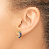 14K Yellow Gold Crescent Moon Sapphire and Diamond Post Earrings - 0.103 Carat Total Gem Weight by Monteluci Fine Jewelry