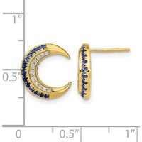 14K Yellow Gold Crescent Moon Sapphire and Diamond Post Earrings - 0.103 Carat Total Gem Weight by Monteluci Fine Jewelry