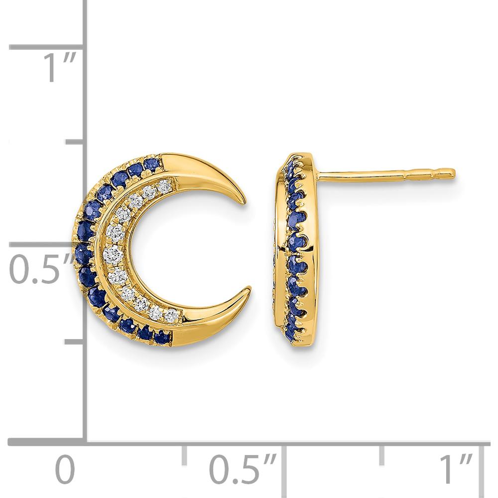 14K Yellow Gold Crescent Moon Sapphire and Diamond Post Earrings - 0.103 Carat Total Gem Weight by Monteluci Fine Jewelry