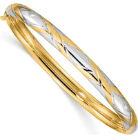 14K Yellow Gold Criss-Cross Hinged Children's Bangle with White Rhodium Accents by Oro Pregiato