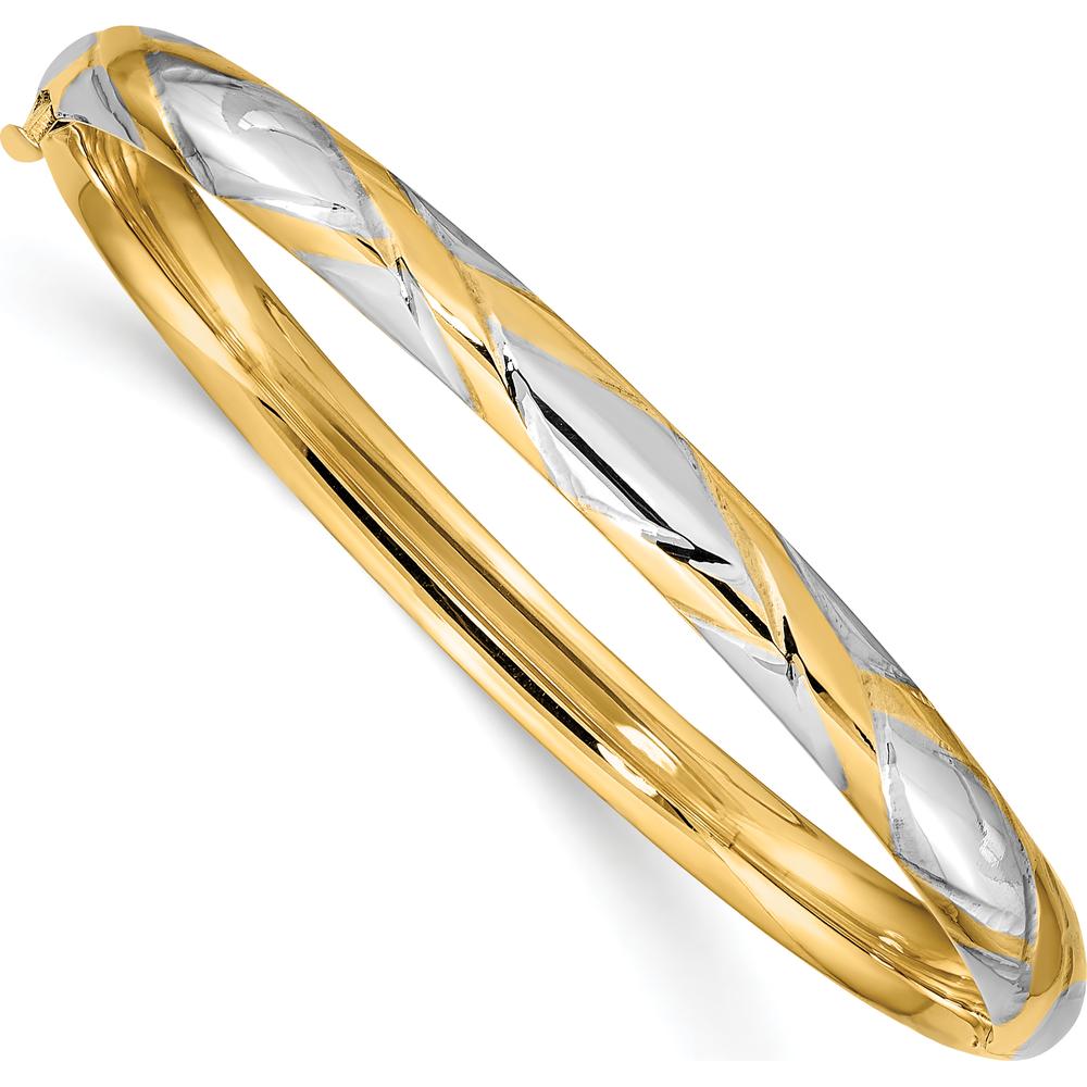 14K Yellow Gold Criss-Cross Hinged Children's Bangle with White Rhodium Accents by Oro Pregiato