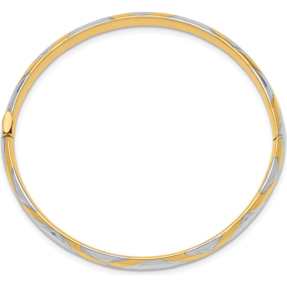 14K Yellow Gold Criss-Cross Hinged Children's Bangle with White Rhodium Accents by Oro Pregiato
