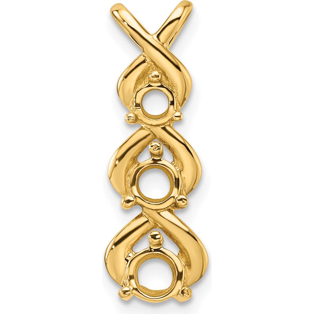 14K Yellow Gold Criss-Cross Three-Stone Pendant Mounting with Prong Set Round Stones - 4mm, 3.5mm, 3.1mm by Oro Pregiato