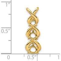 14K Yellow Gold Criss-Cross Three-Stone Pendant Mounting with Prong Set Round Stones - 4mm, 3.5mm, 3.1mm by Oro Pregiato