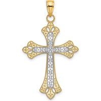 14K Yellow Gold Cross Charm with Scalloped Edges and Rhodium Accents - 31.9mm Length by Oro Pregiato