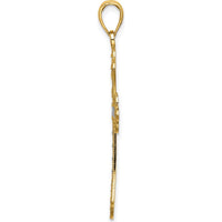 14K Yellow Gold Cross Charm with Scalloped Edges and Rhodium Accents - 31.9mm Length by Oro Pregiato