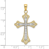 14K Yellow Gold Cross Charm with Scalloped Edges and Rhodium Accents - 31.9mm Length by Oro Pregiato