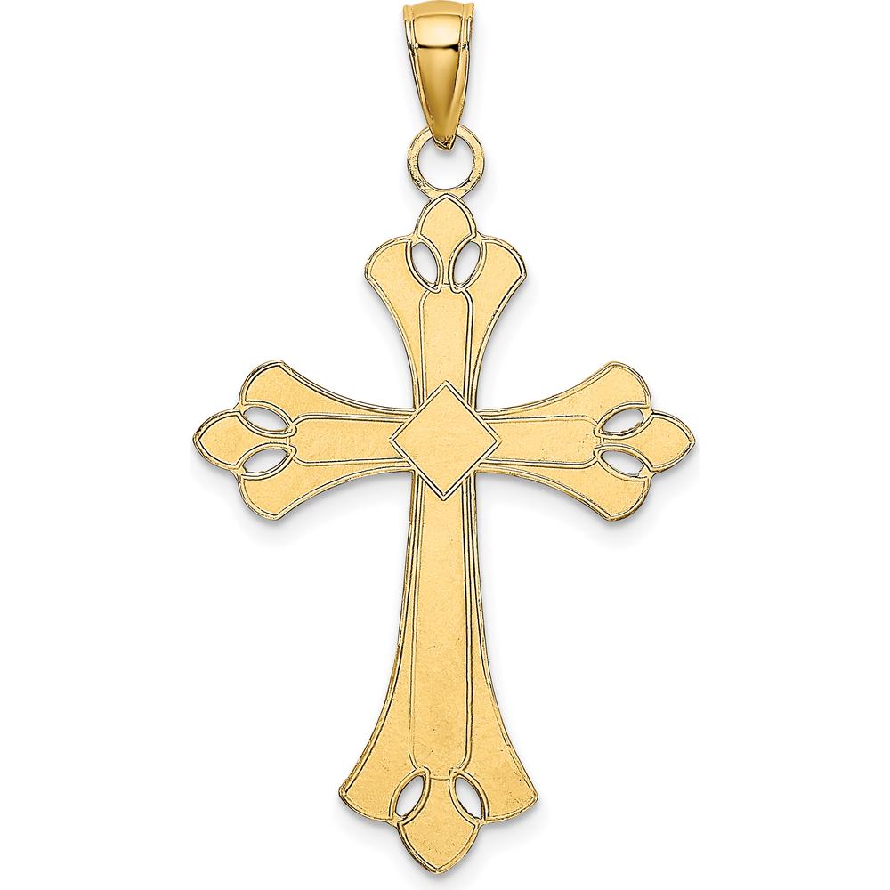 14K Yellow Gold Cross Charm with Scalloped Edges and Rhodium Accents - 31.9mm Length by Oro Pregiato