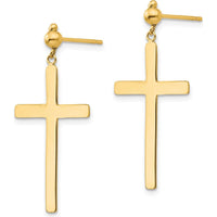14K Yellow Gold Cross Dangle Post Earrings - 33mm Length by Oro Pregiato