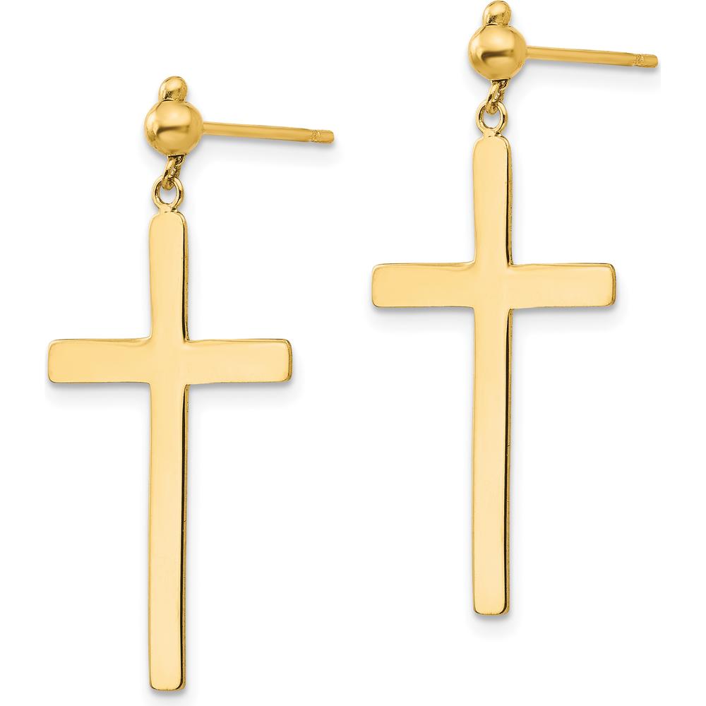 14K Yellow Gold Cross Dangle Post Earrings - 33mm Length by Oro Pregiato
