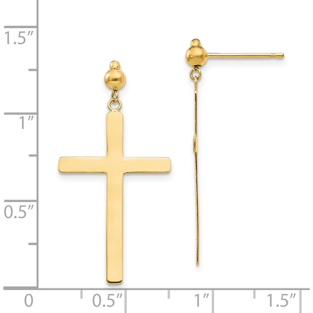 14K Yellow Gold Cross Dangle Post Earrings - 33mm Length by Oro Pregiato