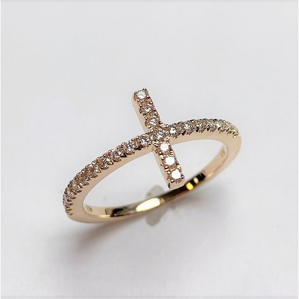 14K Yellow Gold Cross Fashion Ring with Prong-Set Round Diamonds - 0.27 Carat Total Diamond Weight by Auriventus