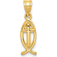 14K Yellow Gold Cross Ichthus Fish Charm Pendant - Faith and Spiritual Symbol by Oro Pregiato