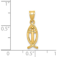 14K Yellow Gold Cross Ichthus Fish Charm Pendant - Faith and Spiritual Symbol by Oro Pregiato