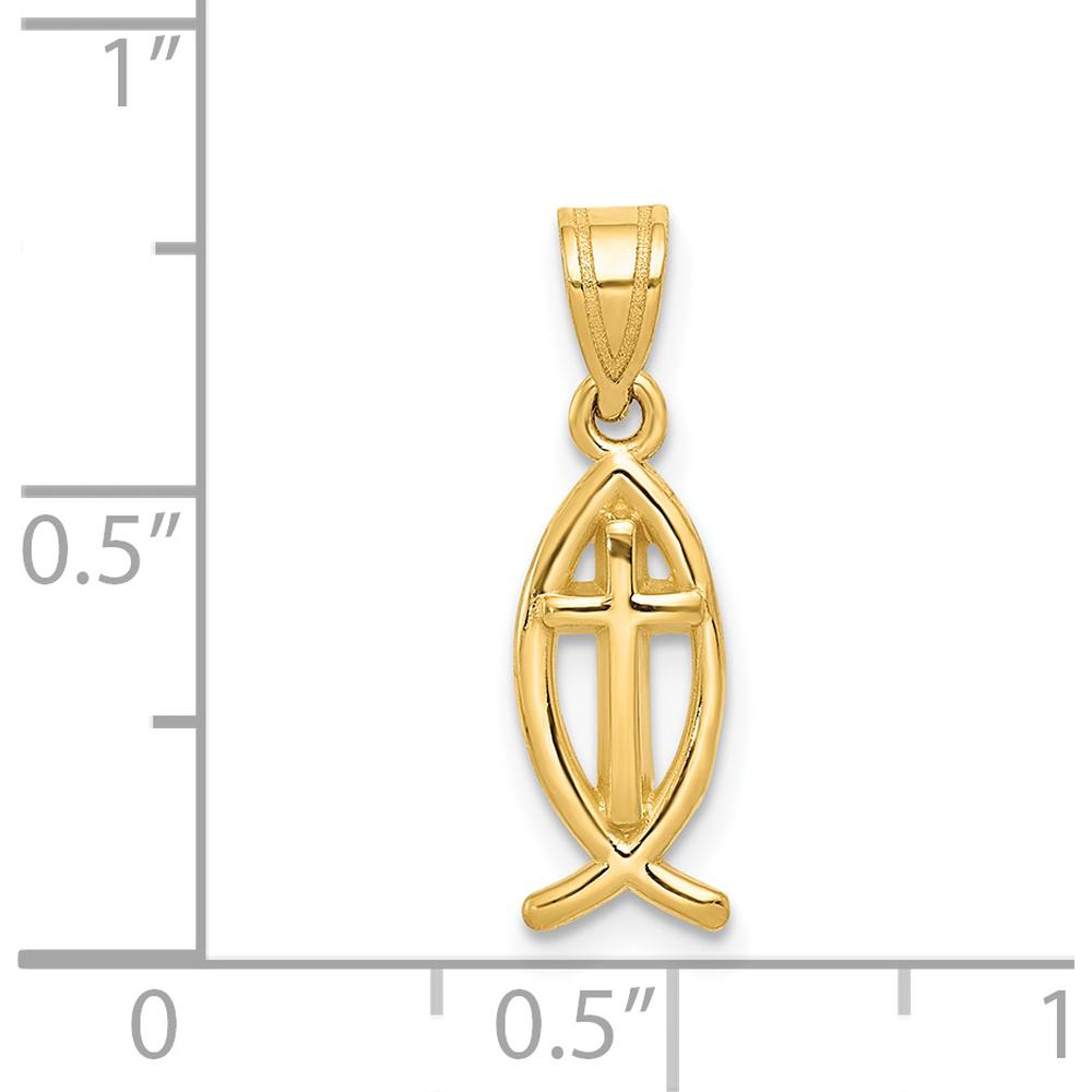 14K Yellow Gold Cross Ichthus Fish Charm Pendant - Faith and Spiritual Symbol by Oro Pregiato