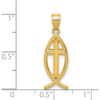 14K Yellow Gold Cross Ichthus Fish Pendant - 26mm Length by Oro Pregiato