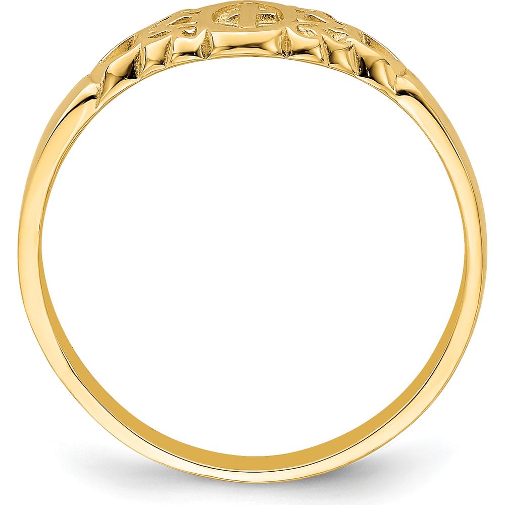 14K Yellow Gold Cross Inside Oval Ring with Scroll and Heart Design by 0