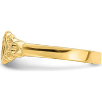 14K Yellow Gold Cross Inside Oval Ring with Scroll and Heart Design by 0