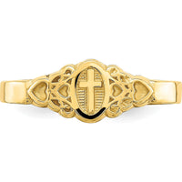 14K Yellow Gold Cross Inside Oval Ring with Scroll and Heart Design by 0