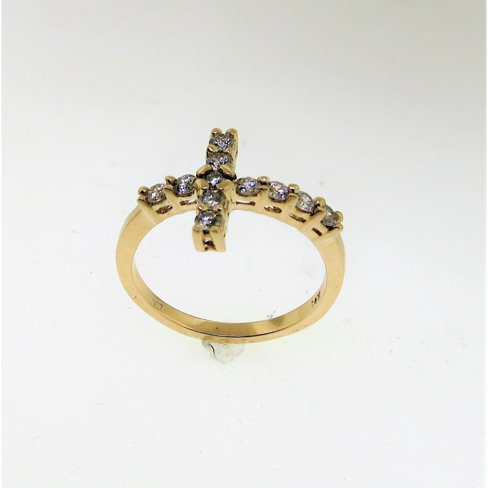 14K Yellow Gold Cross Motif Fashion Ring with Prong-Set Round Diamonds - 0.54 Carat Total Diamond Weight by Auriventus