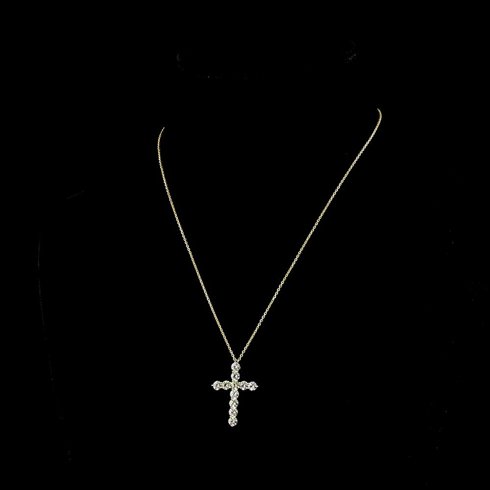 14K Yellow Gold Cross Pendant Necklace with 11 Round Brilliant Lab-Grown Diamonds - 1.94 Carat Total Weight, E-F Color, VS Clarity - Covaloro Fine Jewelry
