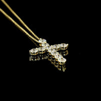 14K Yellow Gold Cross Pendant Necklace with 11 Round Brilliant Lab-Grown Diamonds - 1.94 Carat Total Weight, E-F Color, VS Clarity - Covaloro Fine Jewelry