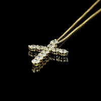 14K Yellow Gold Cross Pendant Necklace with 11 Round Brilliant Lab-Grown Diamonds - 1.94 Carat Total Weight, E-F Color, VS Clarity - Covaloro Fine Jewelry