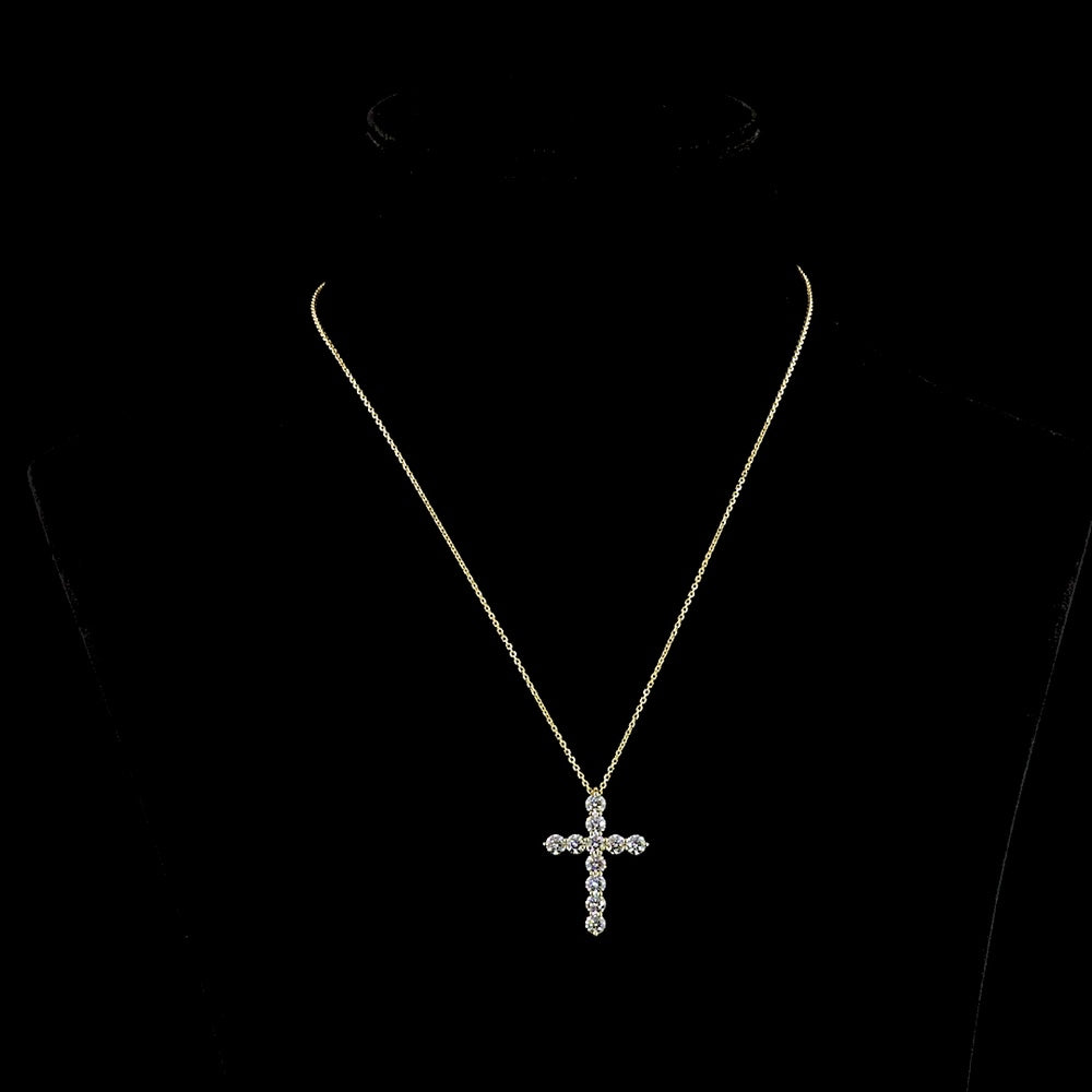 14K Yellow Gold Cross Pendant with 11 Brilliant Cut Lab Diamonds - 0.98 Carat Total Diamond Weight - Covaloro Fine Jewelry