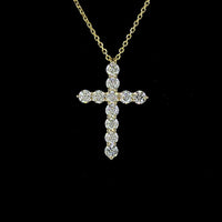 14K Yellow Gold Cross Pendant with 11 Brilliant Cut Lab Diamonds - 0.98 Carat Total Diamond Weight - Covaloro Fine Jewelry