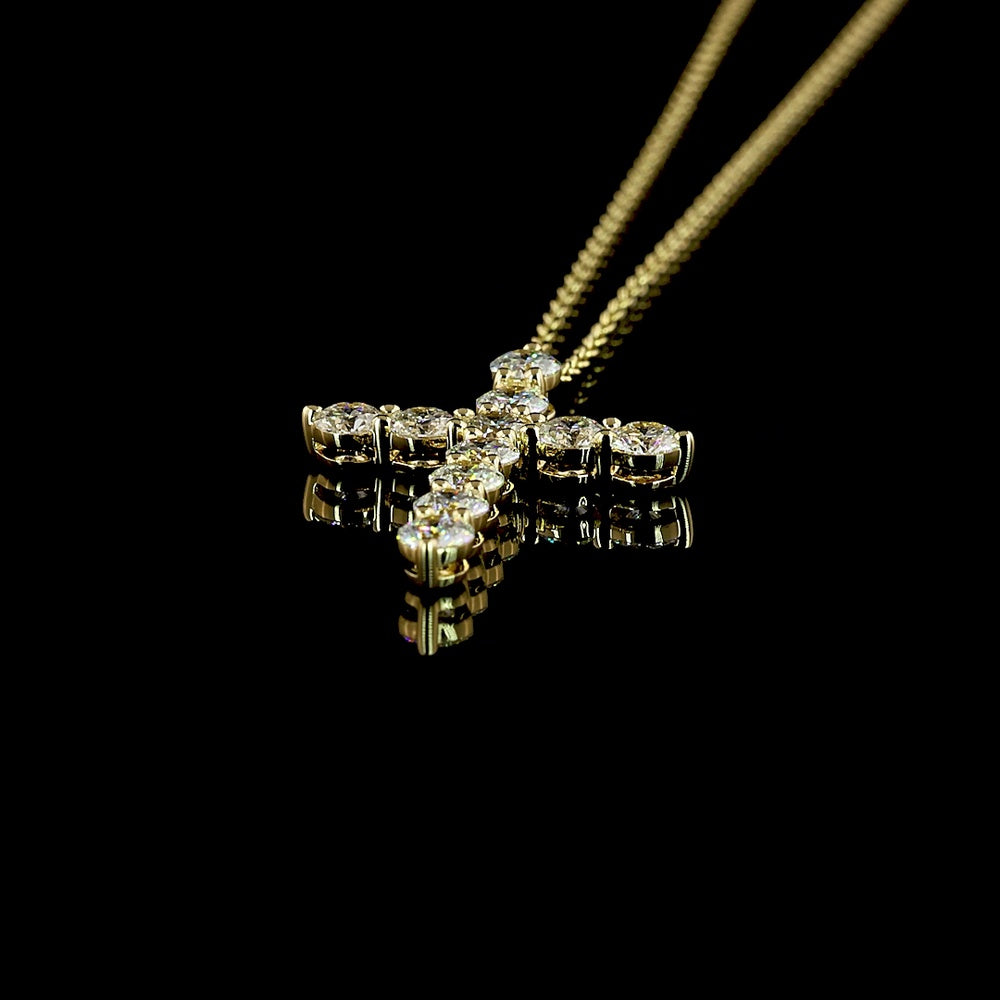 14K Yellow Gold Cross Pendant with 11 Brilliant Cut Lab Diamonds - 0.98 Carat Total Diamond Weight - Covaloro Fine Jewelry