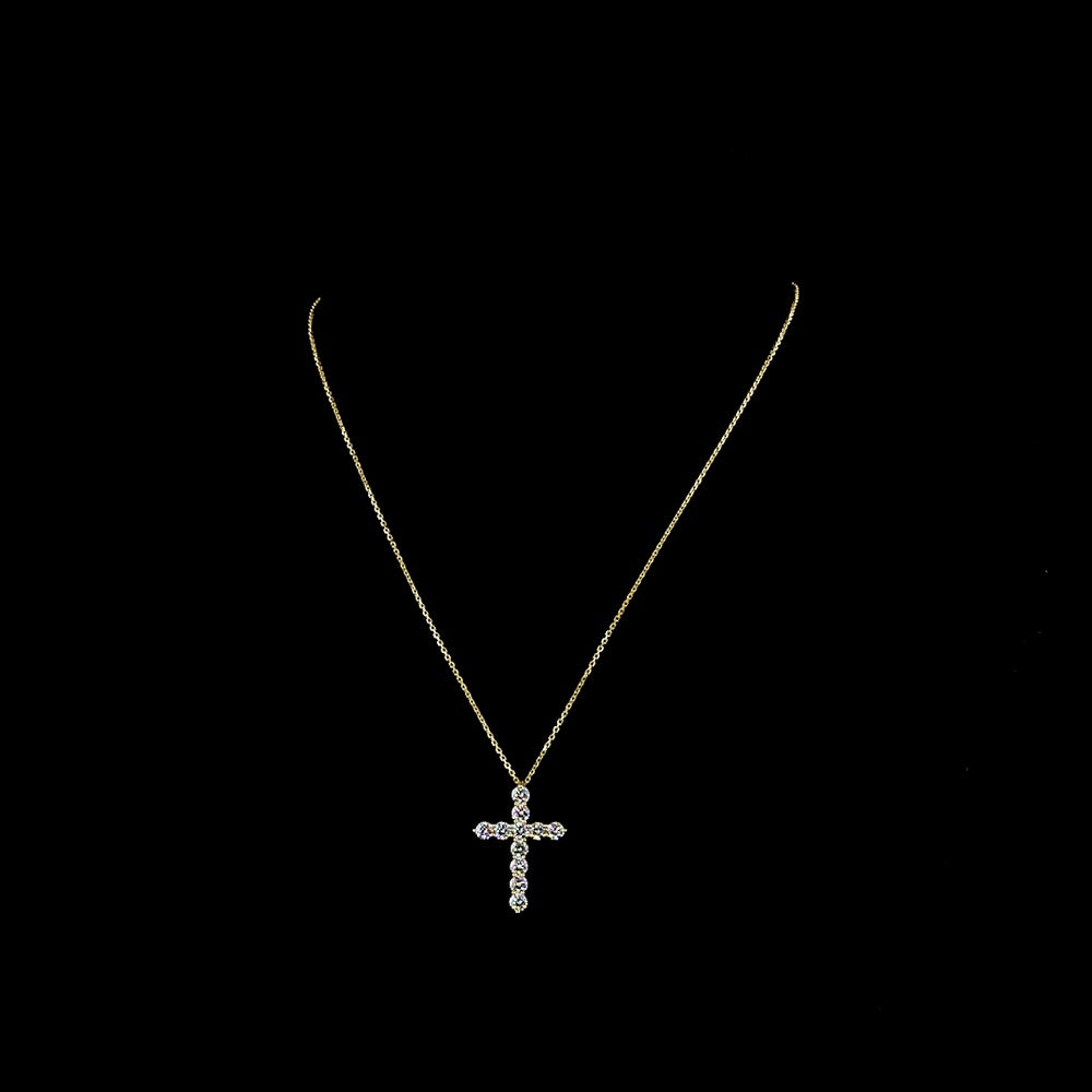 14K Yellow Gold Cross Pendant with 11 Brilliant Cut Lab Diamonds - 1.57 Carat Total Weight, E-F Color, VS1 Clarity - Covaloro Fine Jewelry