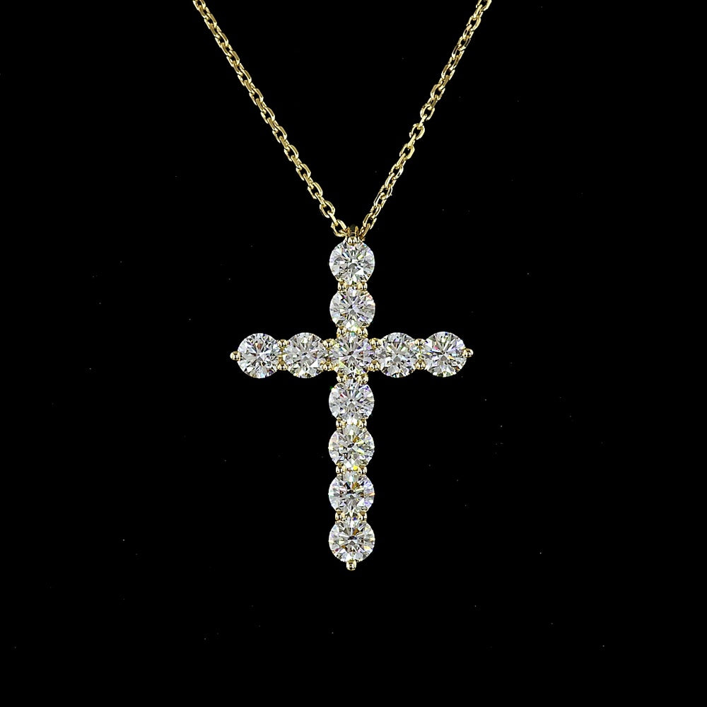 14K Yellow Gold Cross Pendant with 11 Brilliant Cut Lab Diamonds - 1.57 Carat Total Weight, E-F Color, VS1 Clarity - Covaloro Fine Jewelry