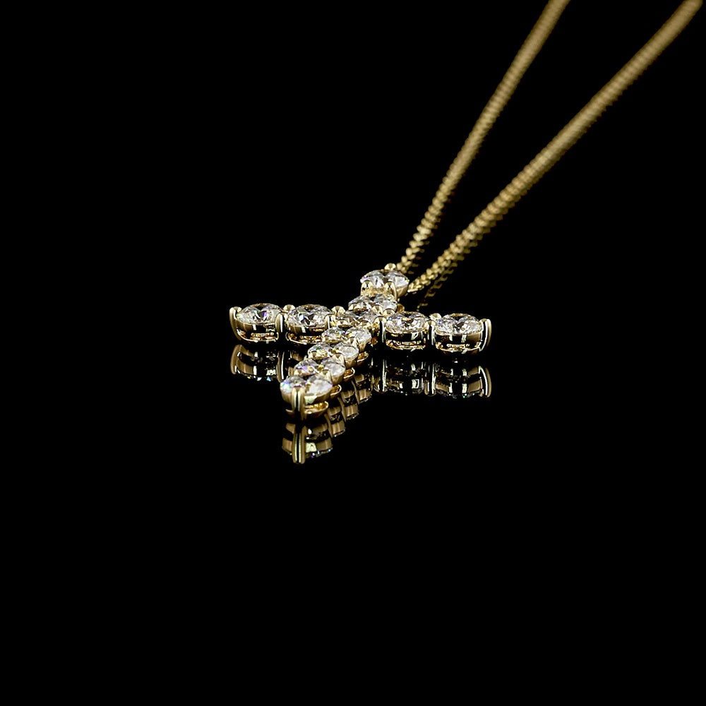 14K Yellow Gold Cross Pendant with 11 Brilliant Cut Lab Diamonds - 1.57 Carat Total Weight, E-F Color, VS1 Clarity - Covaloro Fine Jewelry