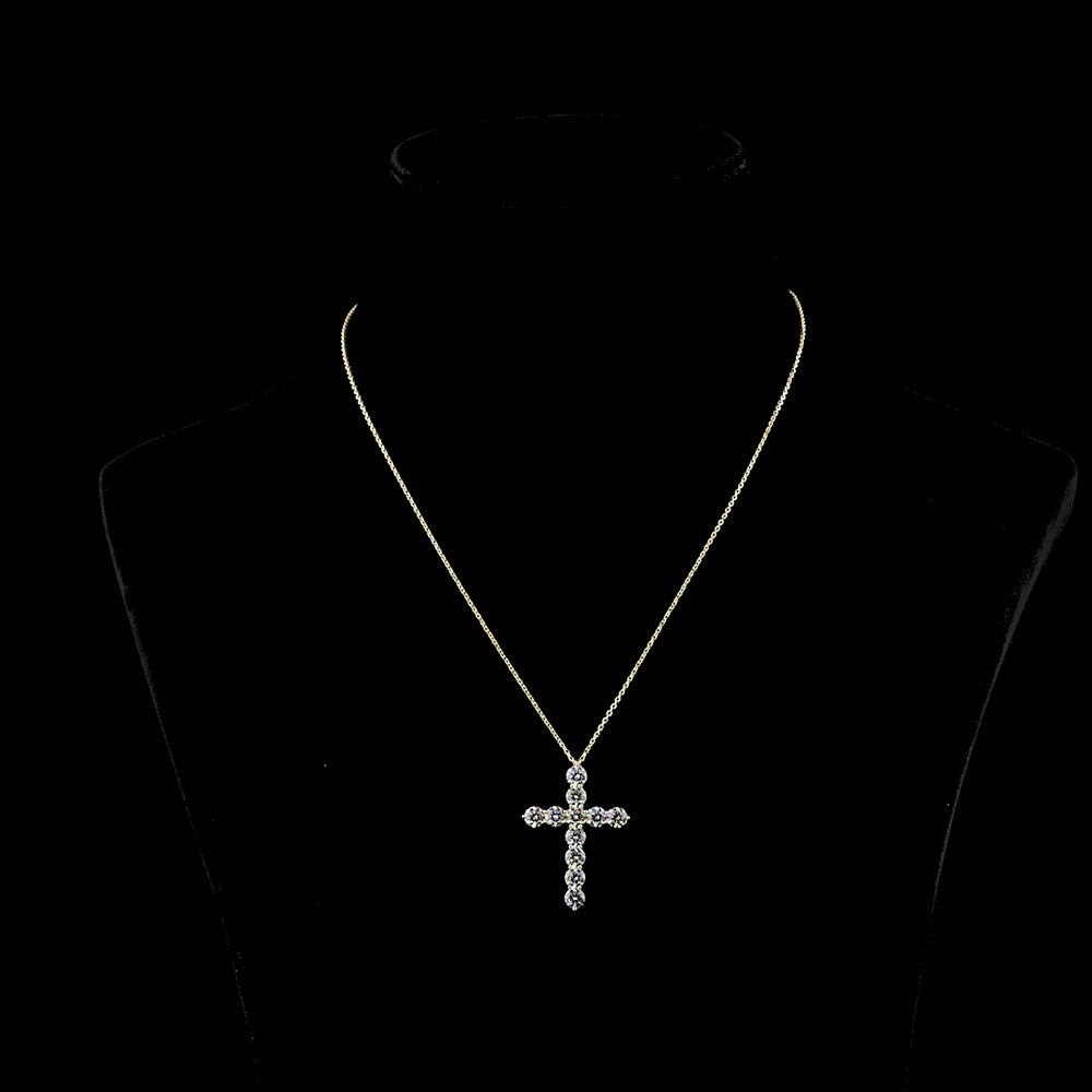 14K Yellow Gold Cross Pendant with 11 Brilliant Cut Lab Diamonds - 2.99 Carat Total Diamond Weight, E-F Color VS Clarity - Covaloro Fine Jewelry