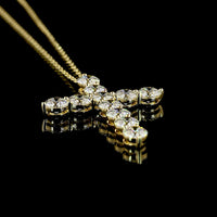 14K Yellow Gold Cross Pendant with 11 Brilliant Cut Lab Diamonds - 2.99 Carat Total Diamond Weight, E-F Color VS Clarity - Covaloro Fine Jewelry