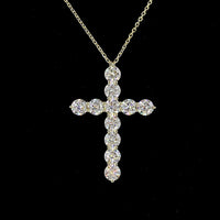 14K Yellow Gold Cross Pendant with 11 Prong-Set Round Lab Diamonds - 2.97 Carat Total Diamond Weight - Covaloro Fine Jewelry