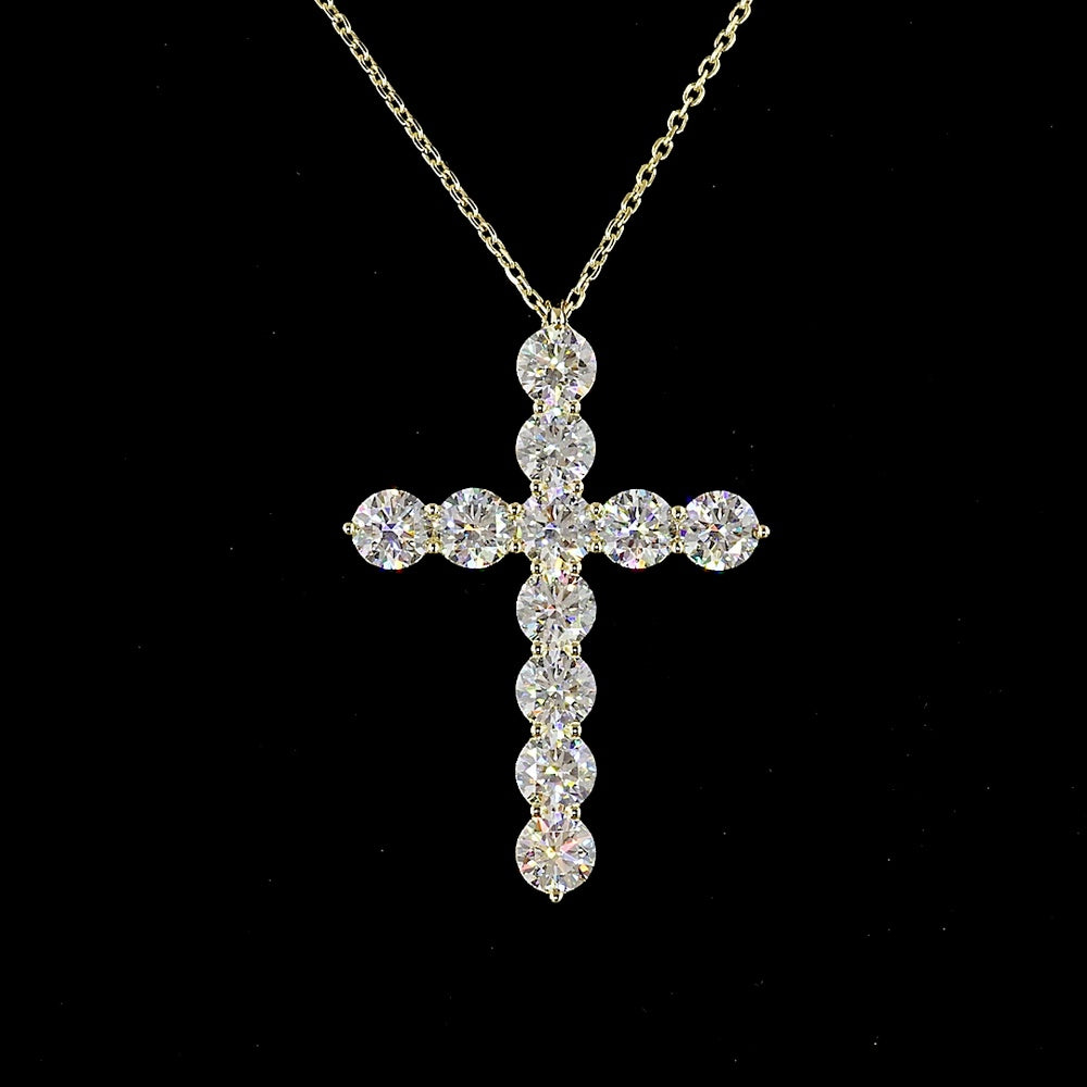 14K Yellow Gold Cross Pendant with 11 Prong-Set Round Lab Diamonds - 2.97 Carat Total Diamond Weight - Covaloro Fine Jewelry
