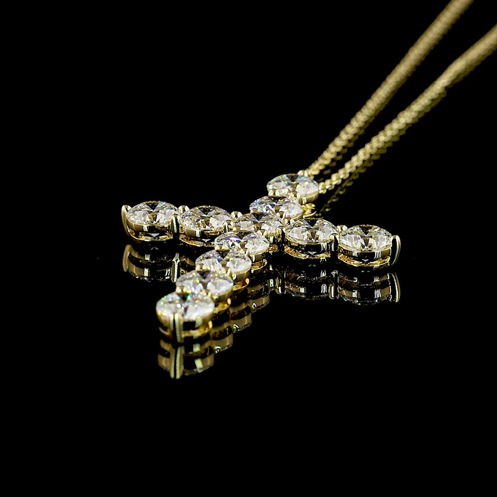 14K Yellow Gold Cross Pendant with 11 Prong-Set Round Lab Diamonds - 2.97 Carat Total Diamond Weight - Covaloro Fine Jewelry