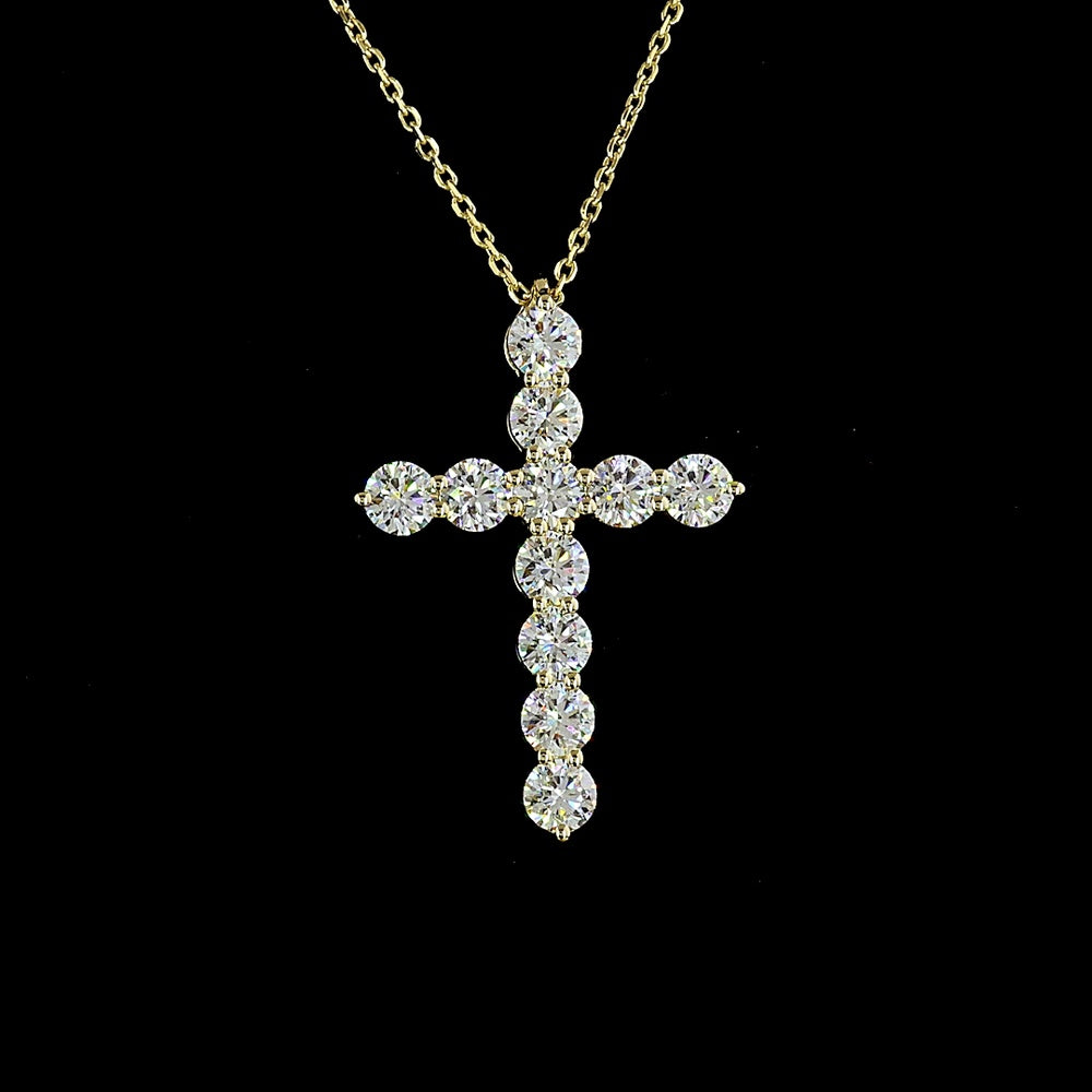 14K Yellow Gold Cross Pendant with 11 Prong-Set Round Lab Grown Diamonds - 2.00 Carat Total Weight - Covaloro Fine Jewelry