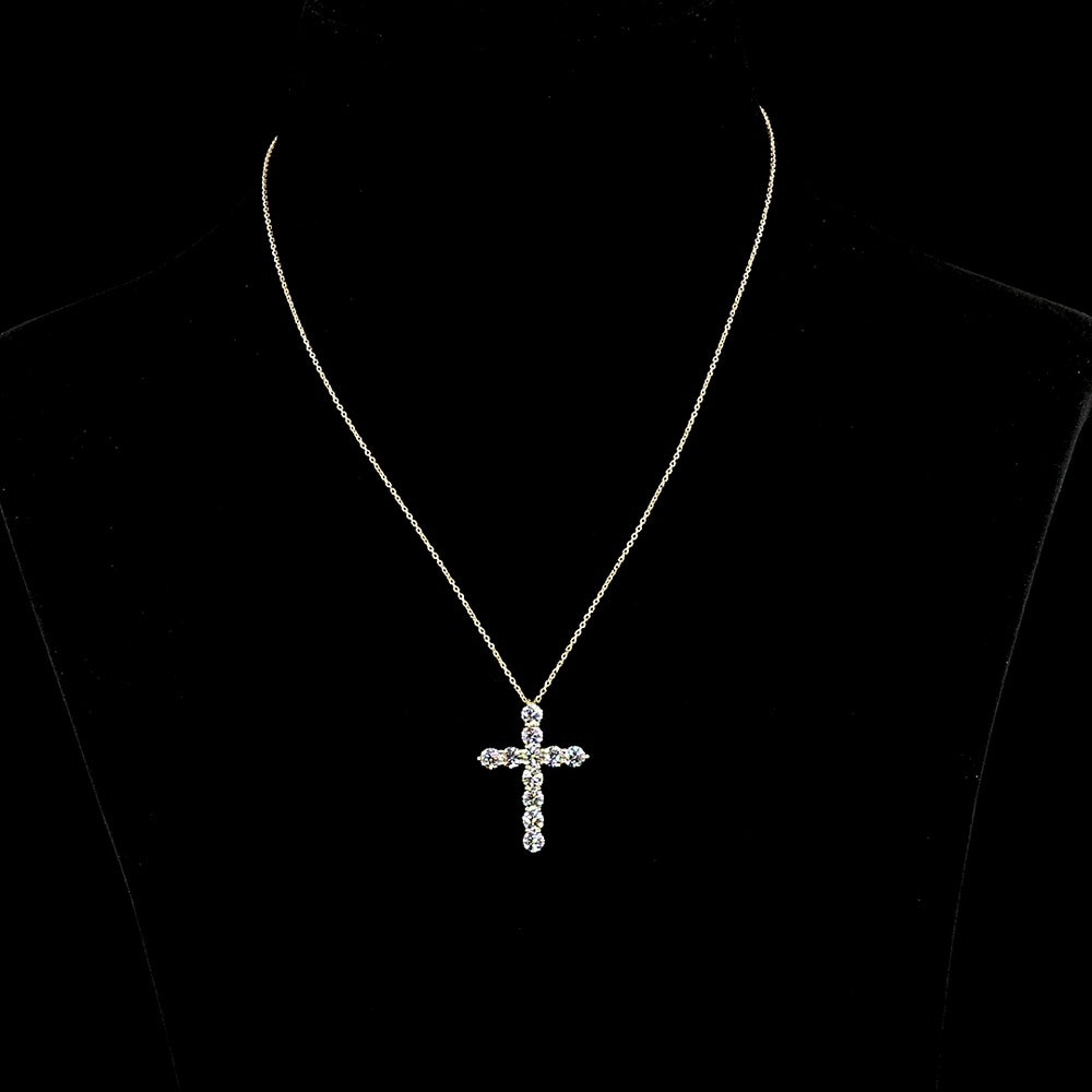14K Yellow Gold Cross Pendant with 11 Round Brilliant Cut Lab Diamonds - 4.10 Carat Total Weight, D VS1 Clarity - Covaloro Fine Jewelry